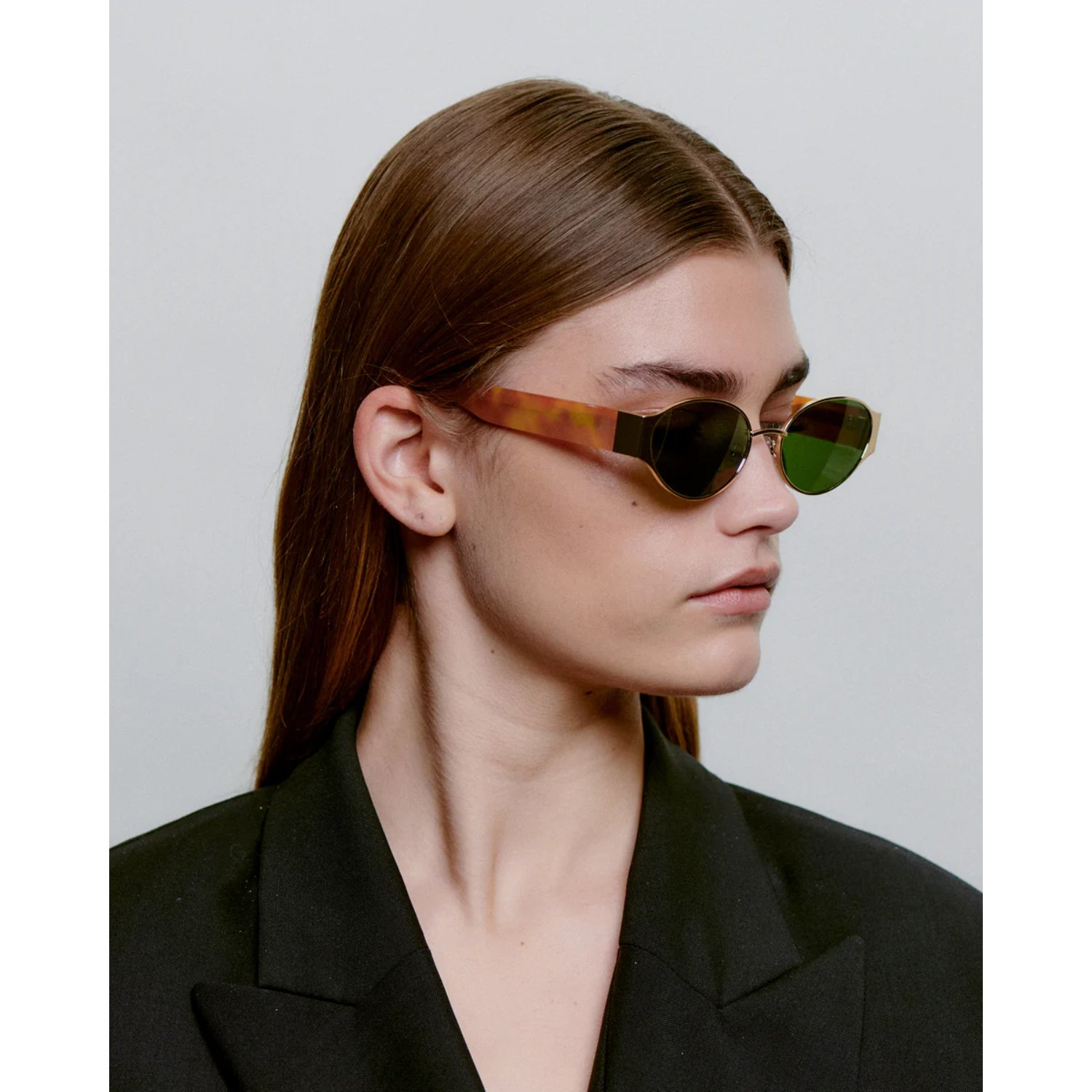 Bella Lunettes de soleil, verres ovales, monture couleur écaille, verres verts, lunettes tendance