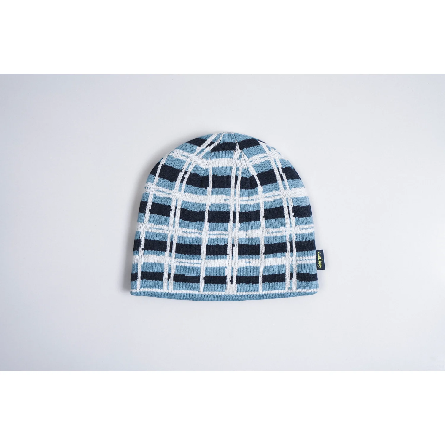 Strickmütze, Blau-weiß, Karomuster, Gerippter Saum