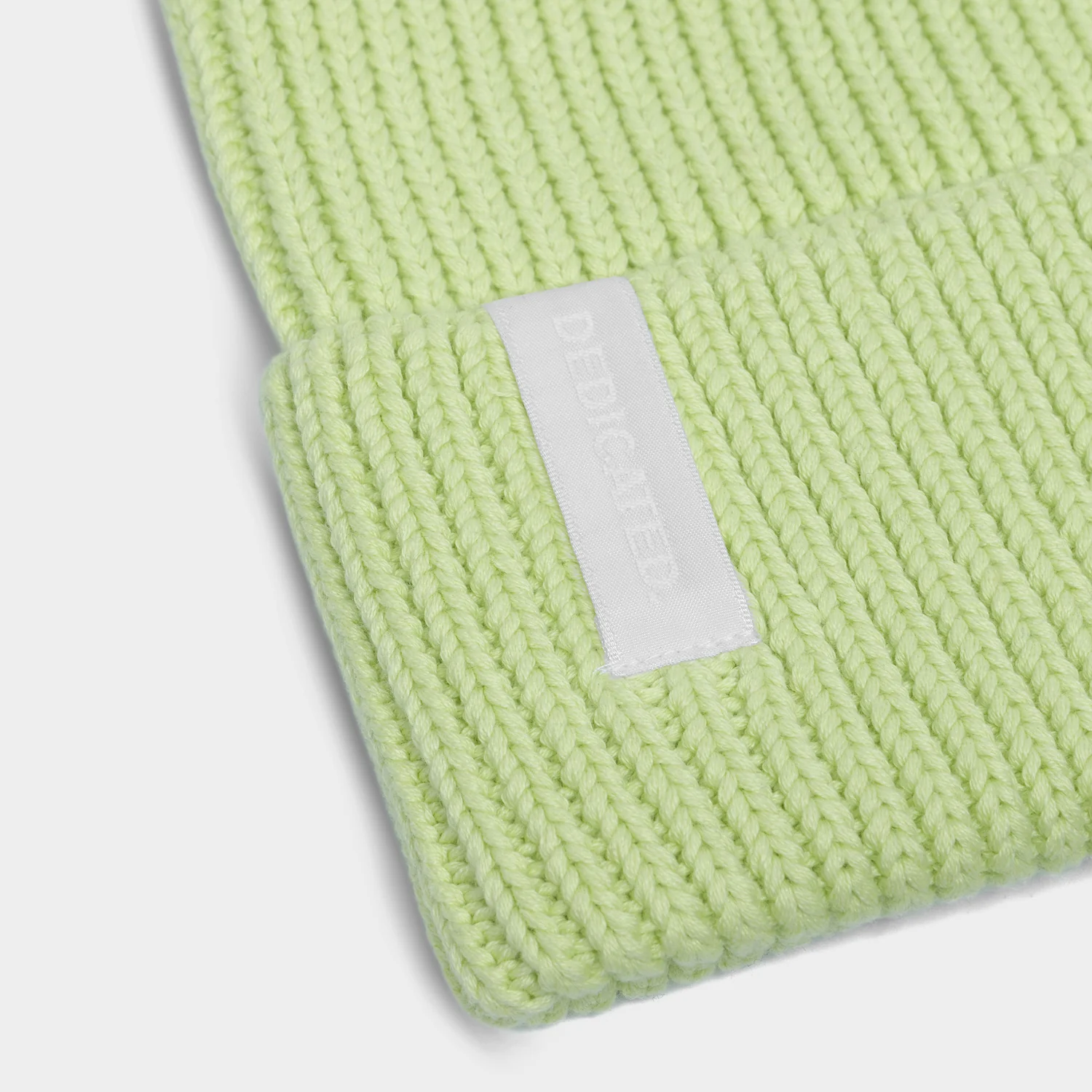 Beanie Narvik Strickmütze, Rippstrick, Hellgrün, Umschlagbund