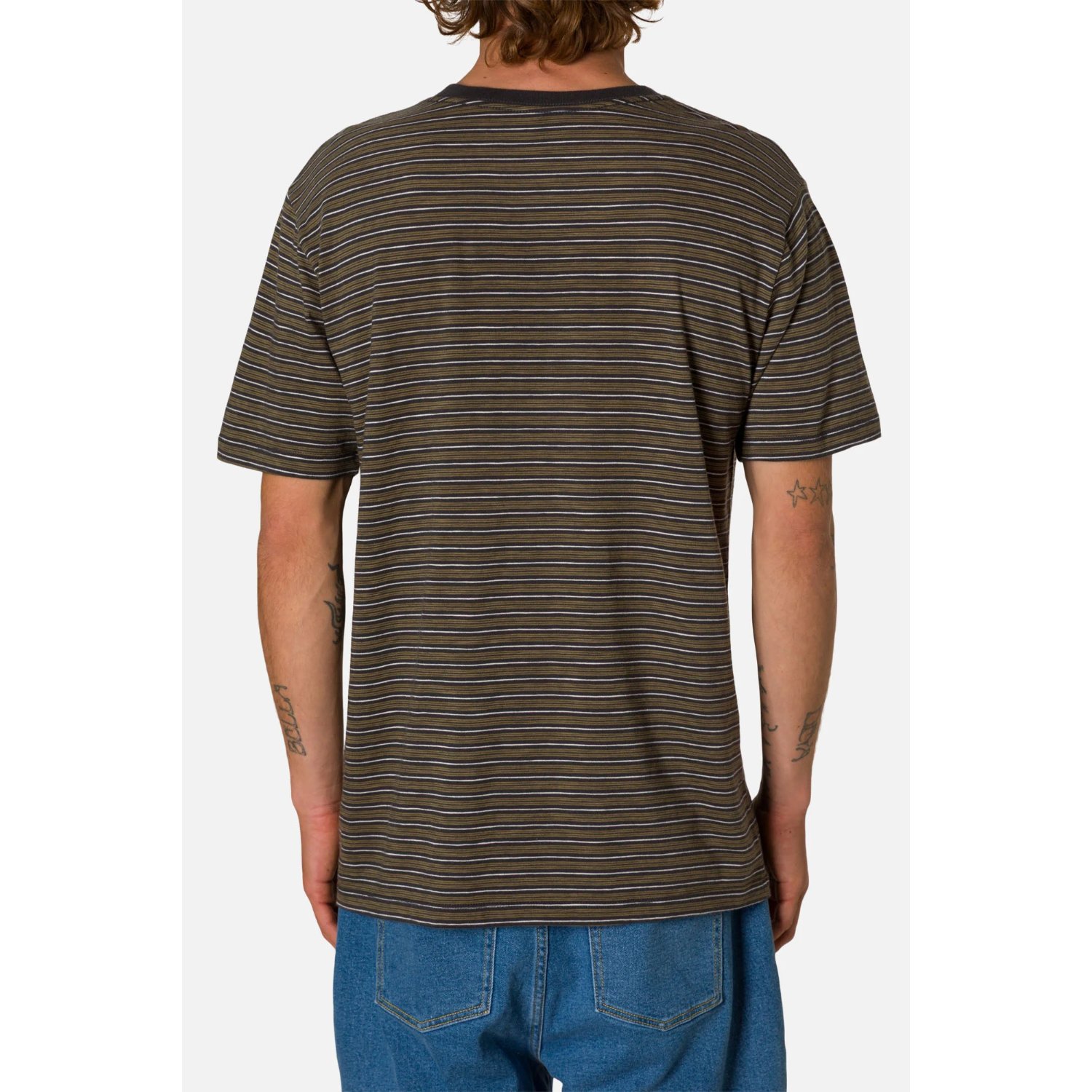 Rural Pocket Tee T-shirt rayé, rayures marron, t-shirt, manches courtes, vue de dos