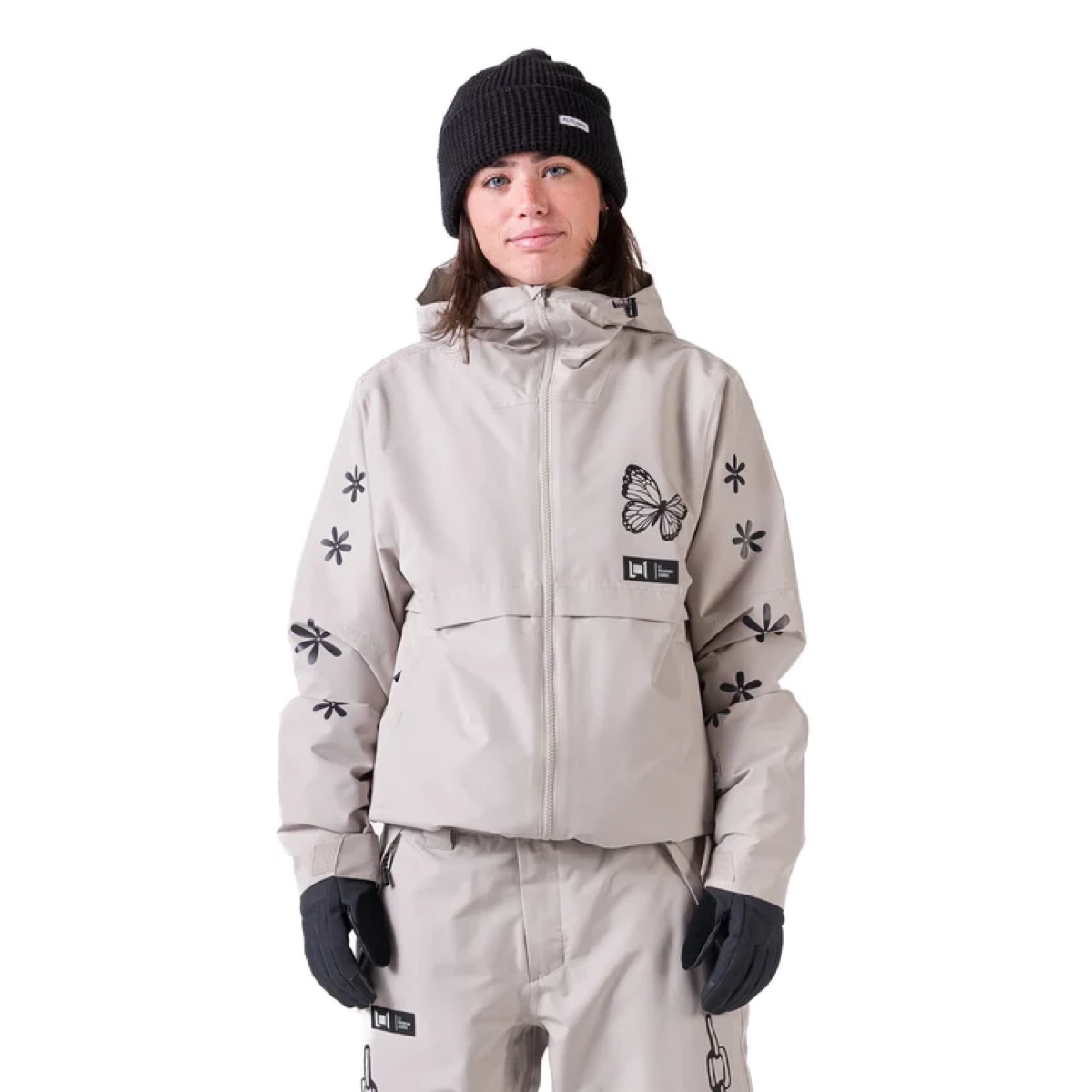 Chroma W's Jacket jacke, anorak, beige, blumenmuster, reissverschluss, Daunenjacke, Winterjacke, Schmetterling, Kapuze, Reißverschluss