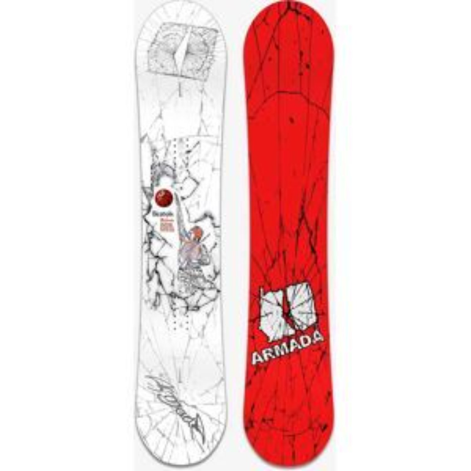Snowboard, effet craquelé, motif de fissures, planche rouge, motif graphique