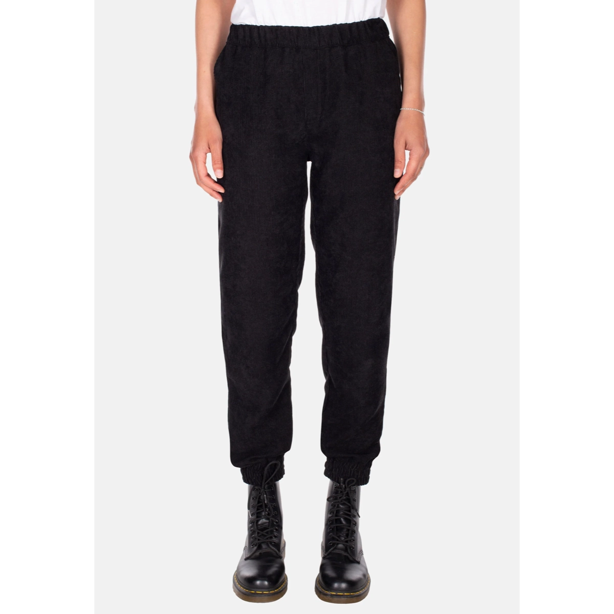 Pantalon, pantalon de jogging, noir, taille élastiquée, bottes