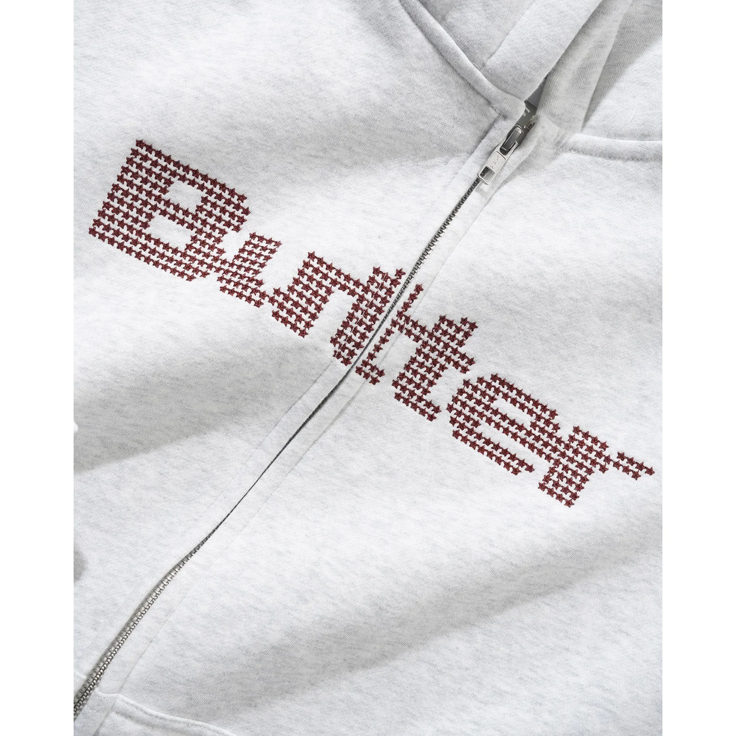 Stars Zip-Thru Hood Kapuzenpullover, Reißverschluss, Hellgrau, Burgunderrote Stickerei