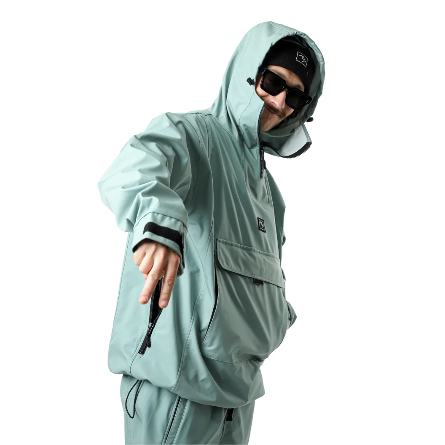 Veste à capuche, vert menthe, anorak, poche kangourou, poches zippées