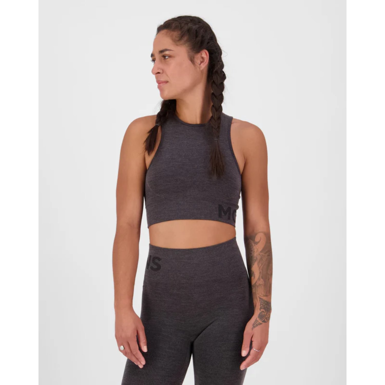 Solace Merino Seamless Tank Sport-BH, Top, Tanktop, Rippstrick, Dunkelgrau