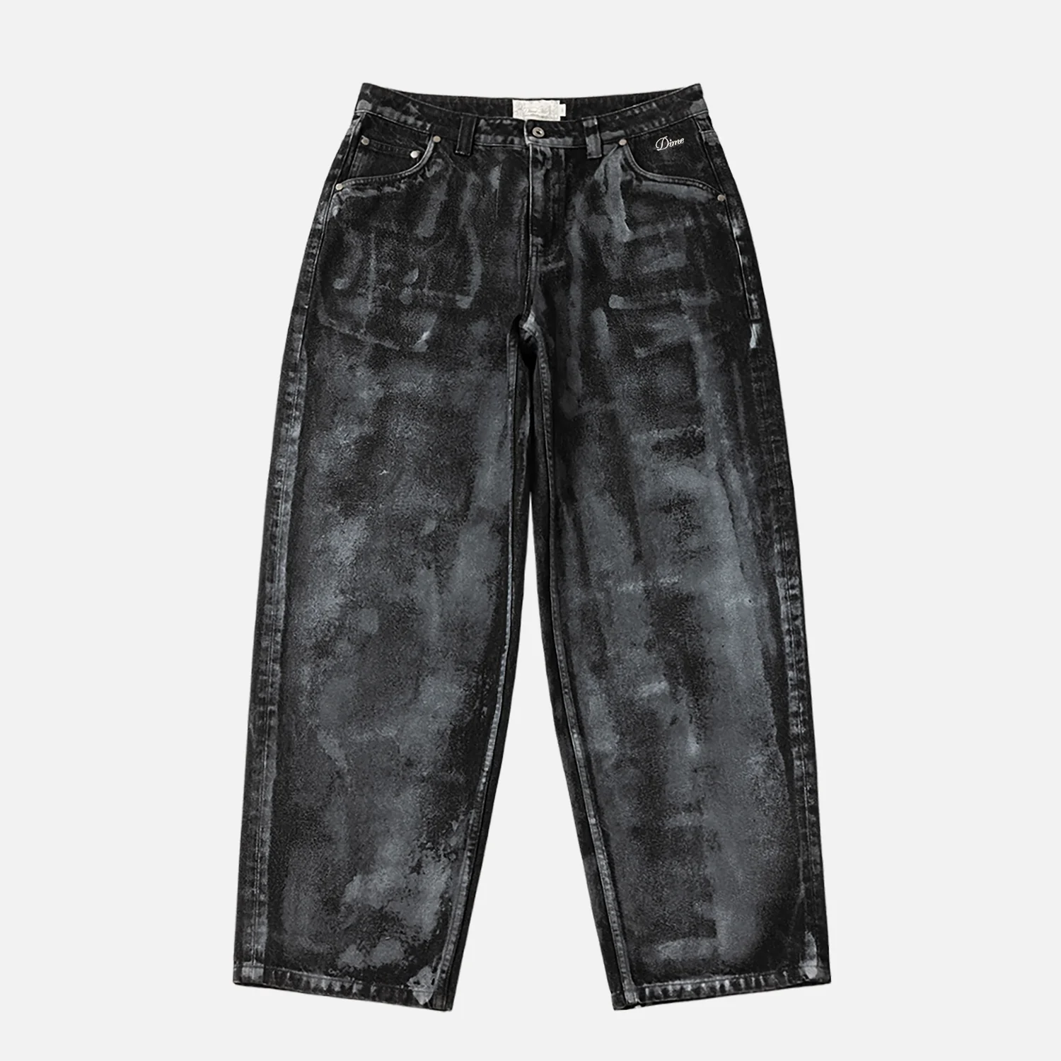 Baggy Denim Pants Jeans, Schwarz, Weit geschnitten, Marmorierte Waschung, Denim