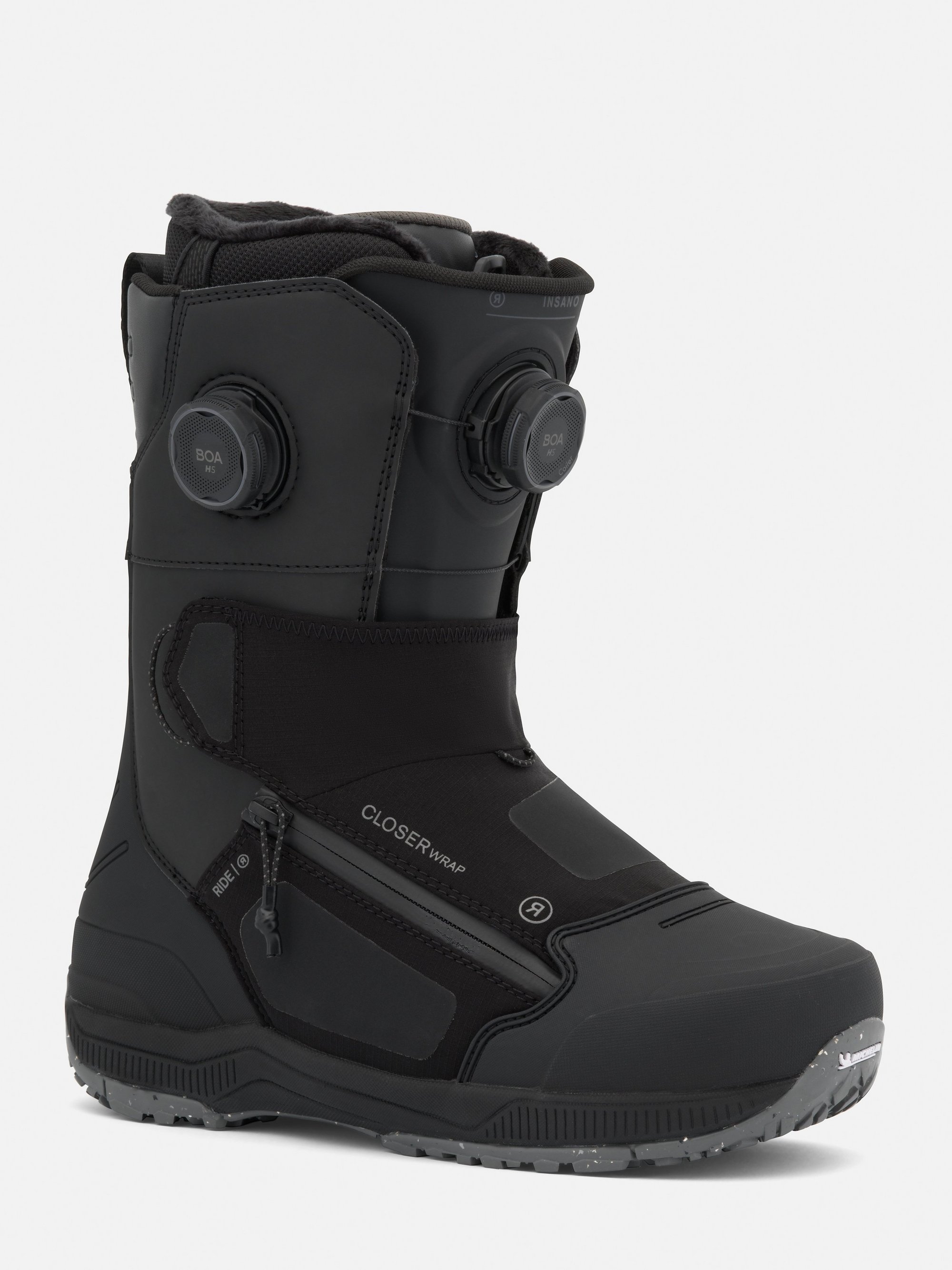Insano Chaussures de snowboard, chaussures noires, semelle à crampons, fermeture à boucles, hydrofuges