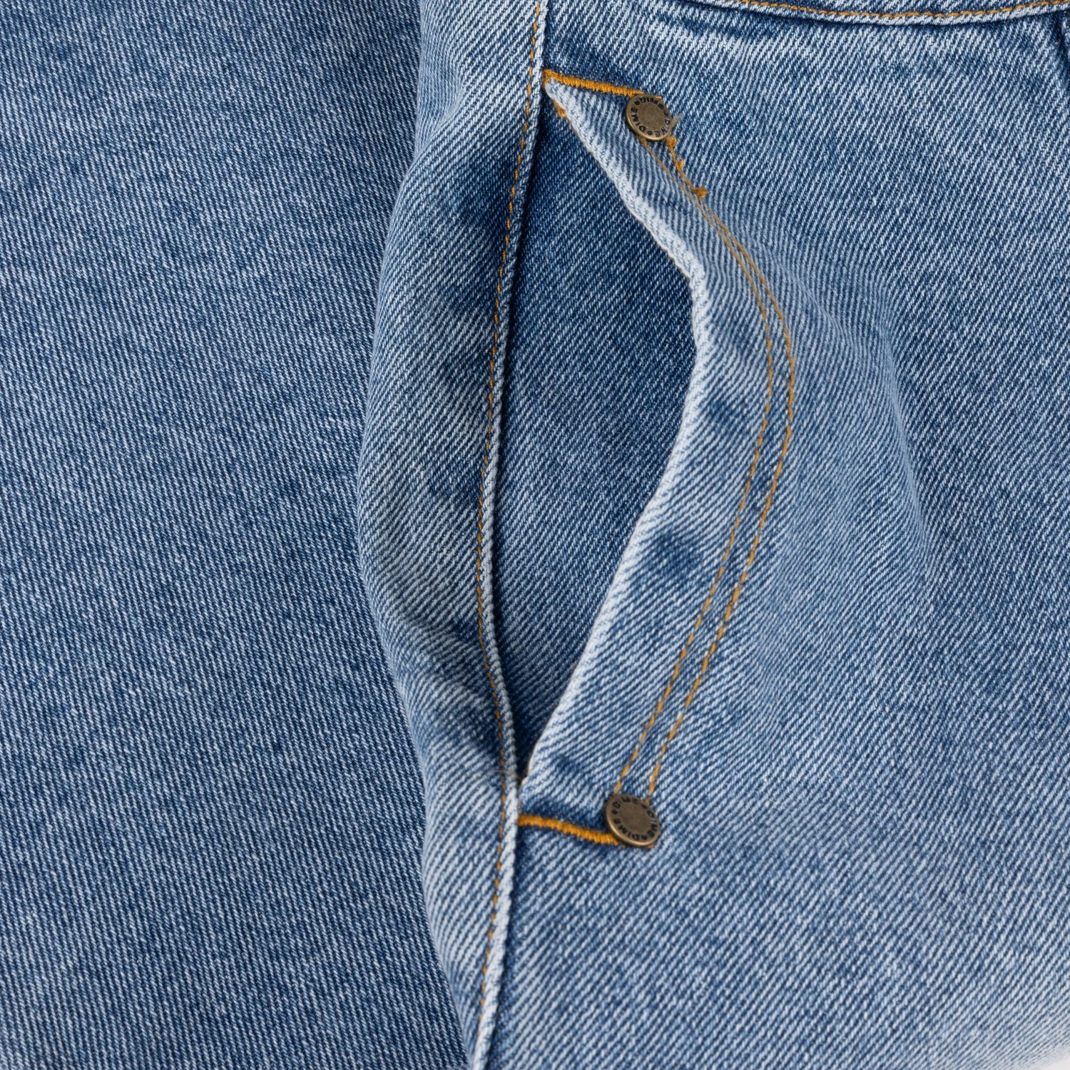 Jeansstoff, Blaue Denim, Knopfverschluss, Kontrastnähte