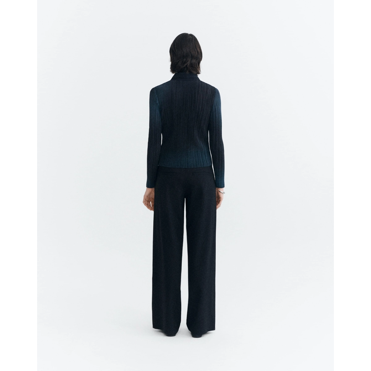Agostina Top bluse, strick, langarm, dunkelblau, weite hose, turtleneck, ribbed, navy, long-sleeve, pants