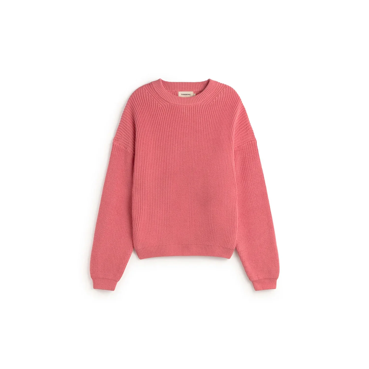 Strickpullover, Rosa, Rundhalsausschnitt, Rippstrick, Überschnittene Schultern