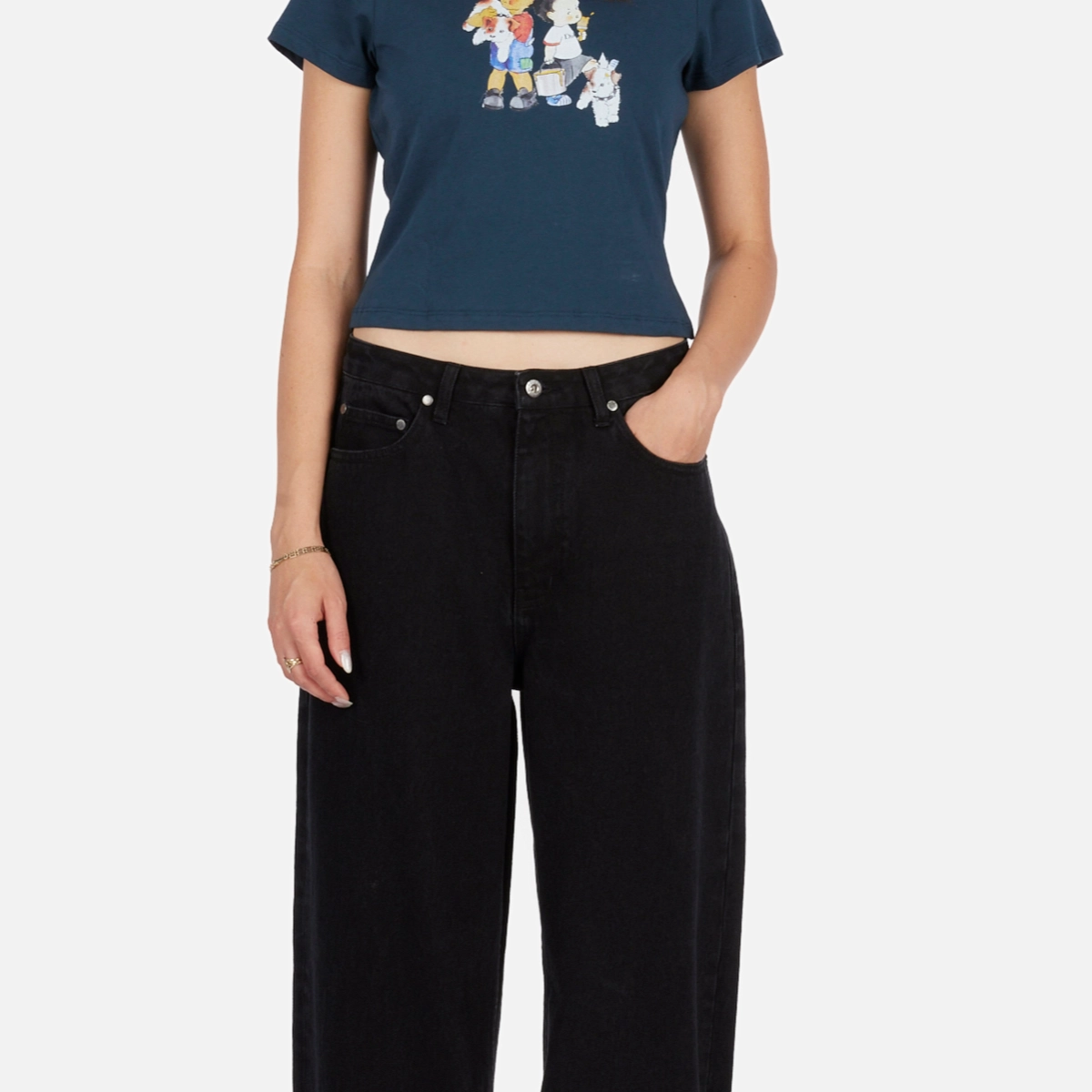  crop-top, t-shirt, imprimé, manches courtes, bleu