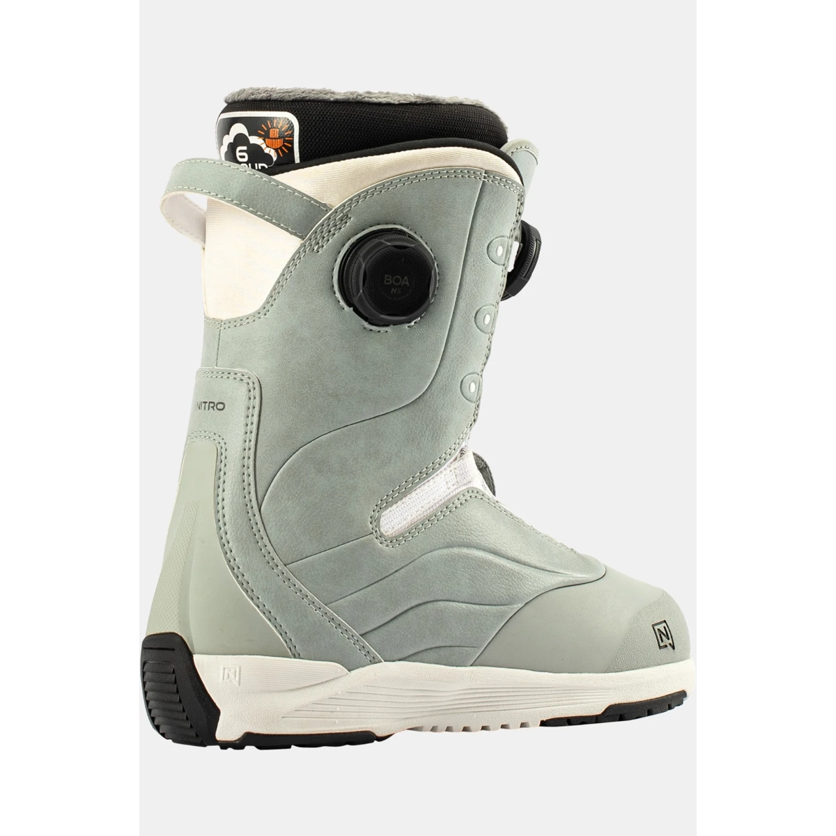 Crown BOA® W's Chaussure de snowboard, Nitro, système de fermeture BOA, boucle sans lacets, motif gris-vert, chaussure de snowboard, imperméable, gris clair, fermeture BOA, tige haute