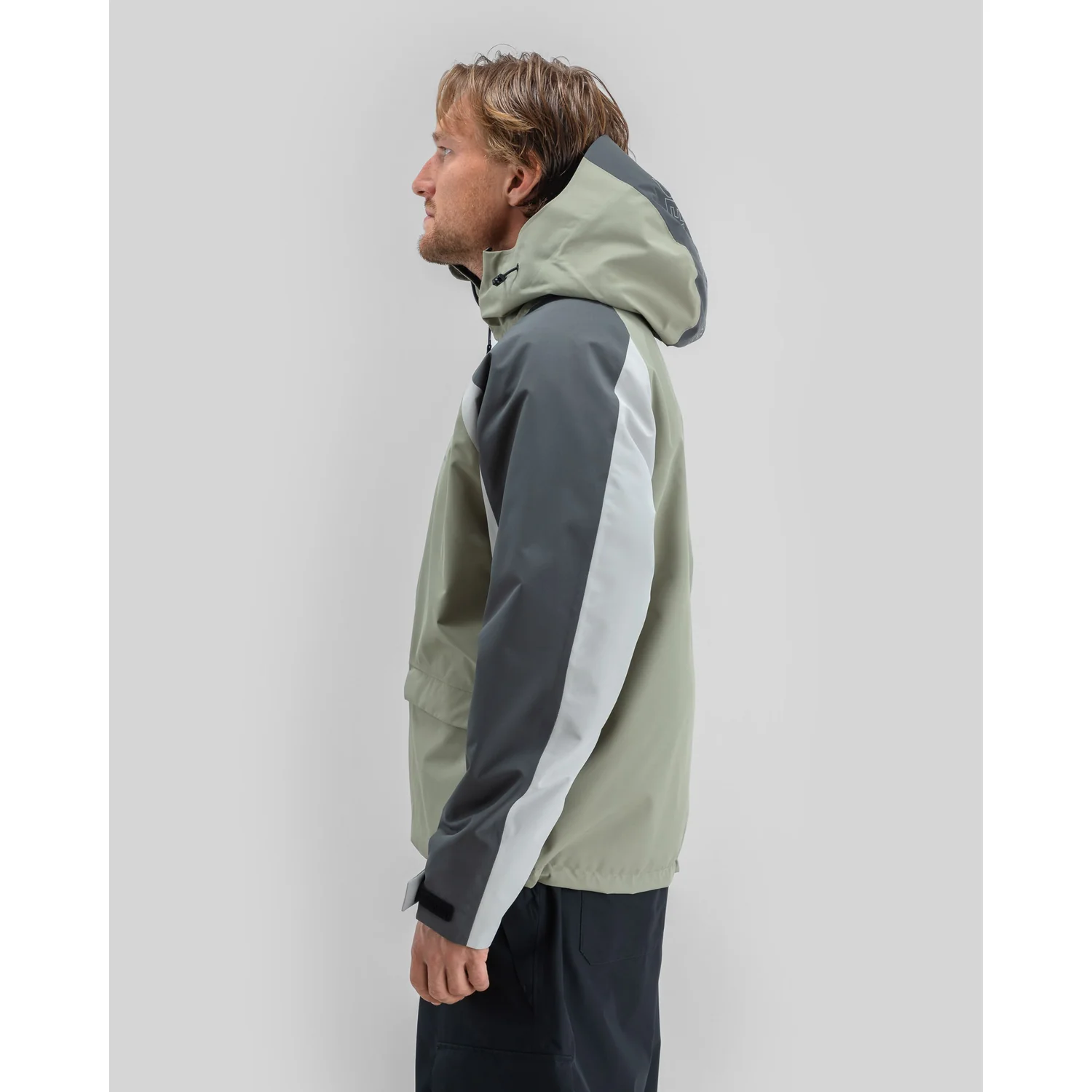 Herrenjacke, Kapuze, Windjacke, Farbblock, Olivgrün und Grau