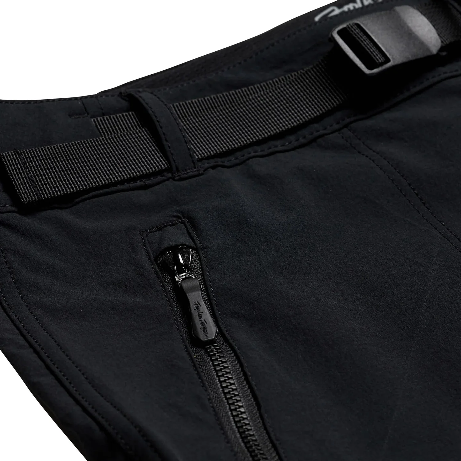 Pantalon de moto, noir, tissu, taille réglable, poche zippée