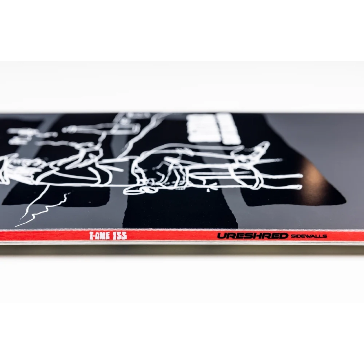 aérographie, croquis, graphisme, noir, bande rouge, snowboard, graphisme, noir, bordure rouge, coques latérales