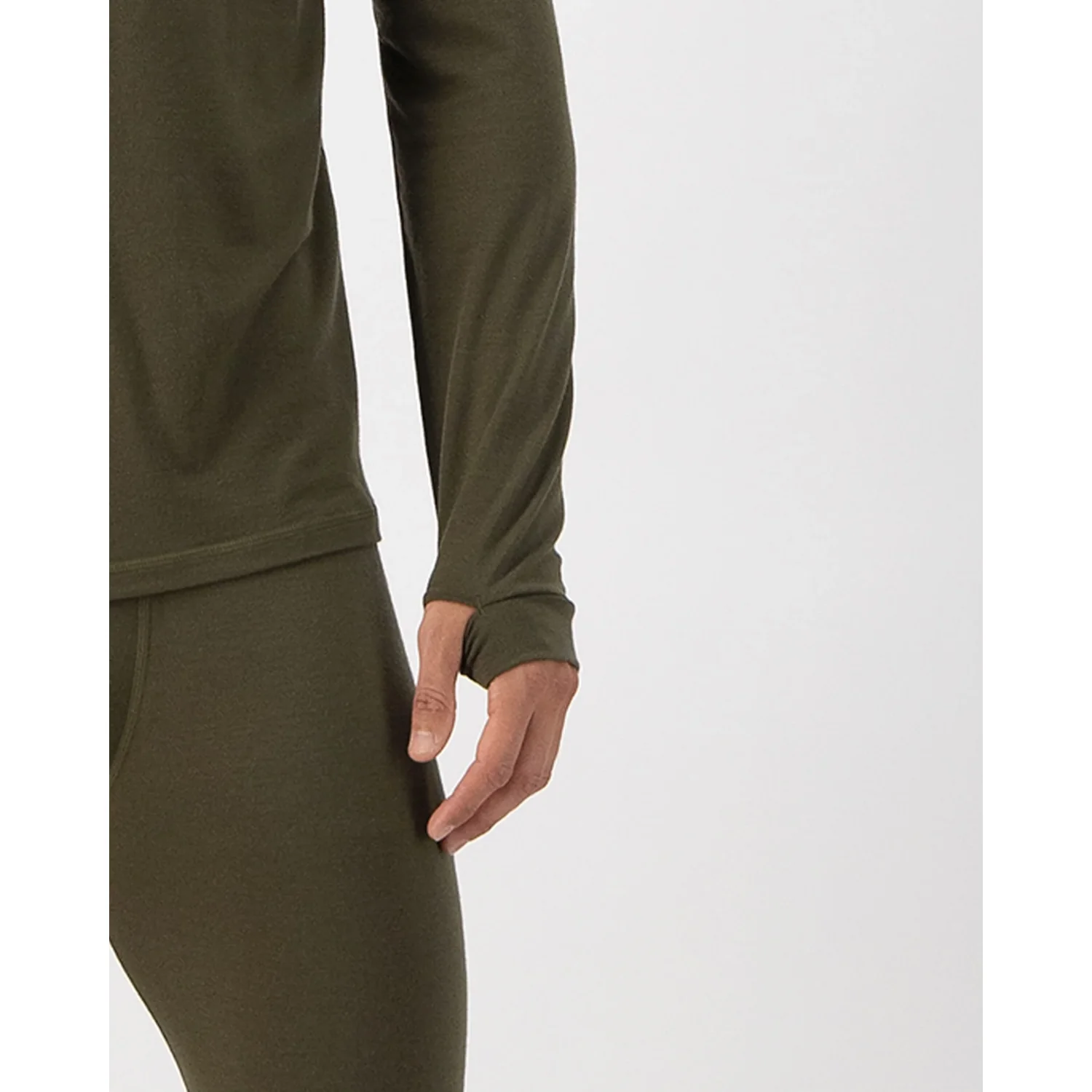 Langarmshirt, Leggings, Dunkeloliv, Einfarbig, Daumenloch