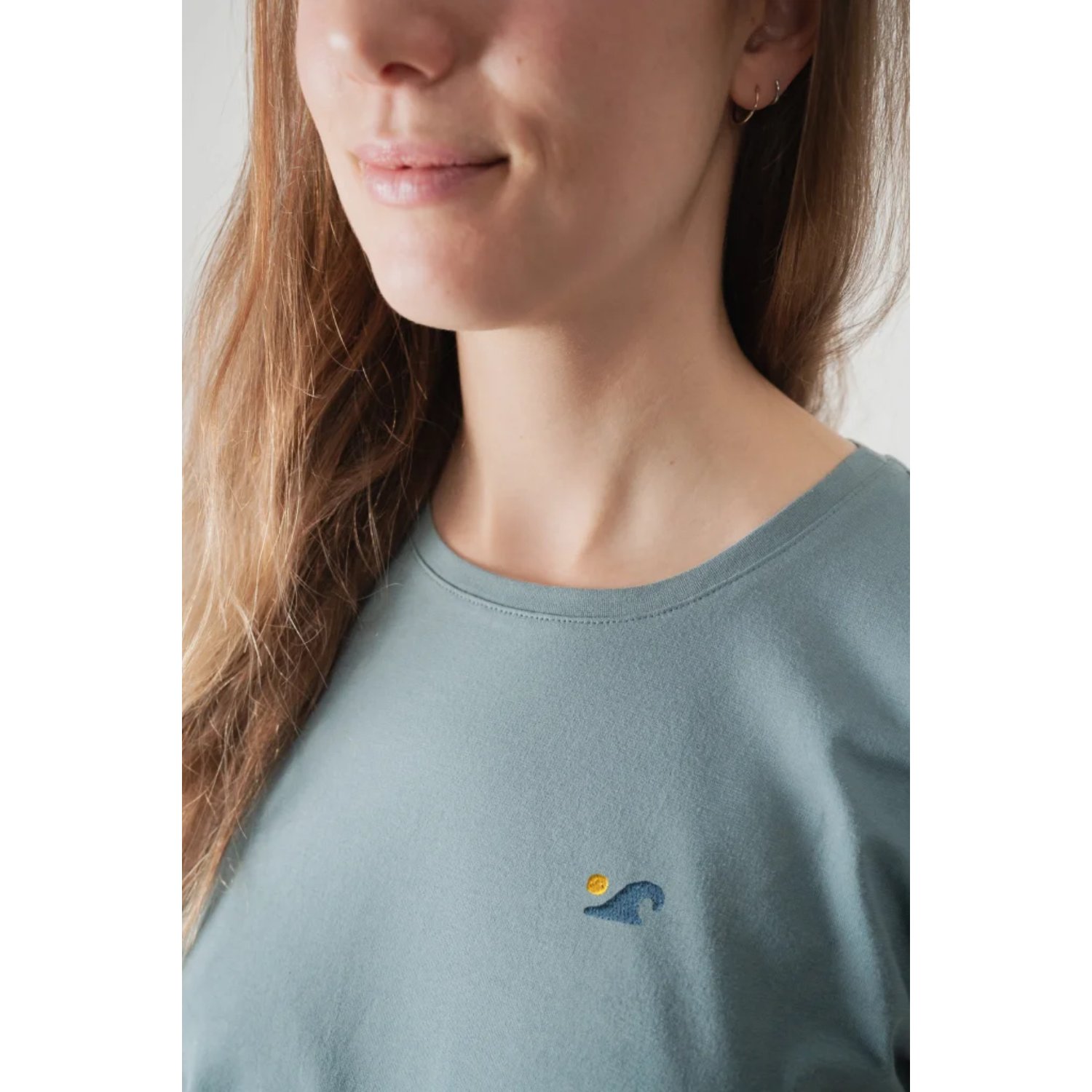 T-Shirt, Rundhals, Pastellblau, Logo, Baumwolle