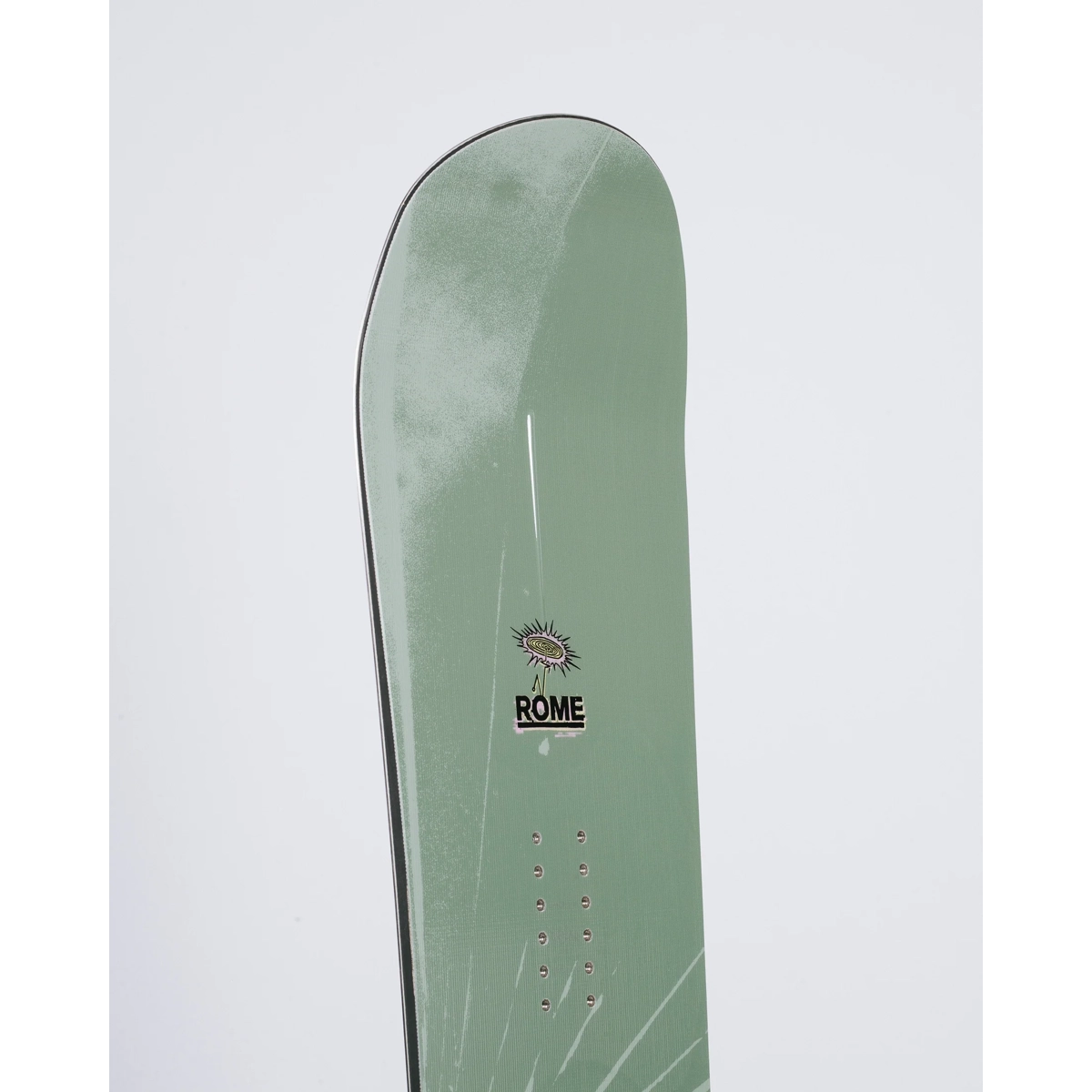  snowboard, snowboard, grip holes, green top, logo Rome 