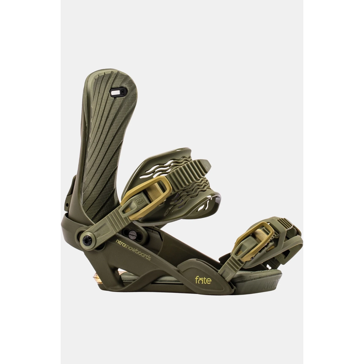 Fate W's snowboardbindungen, grün, highback, ratchet-straps, fußbett, Snowboard-Bindungen, Olivgrün, Niedrige Bauhöhe, Verstellbare Riemen, Schaumstoffpolsterung