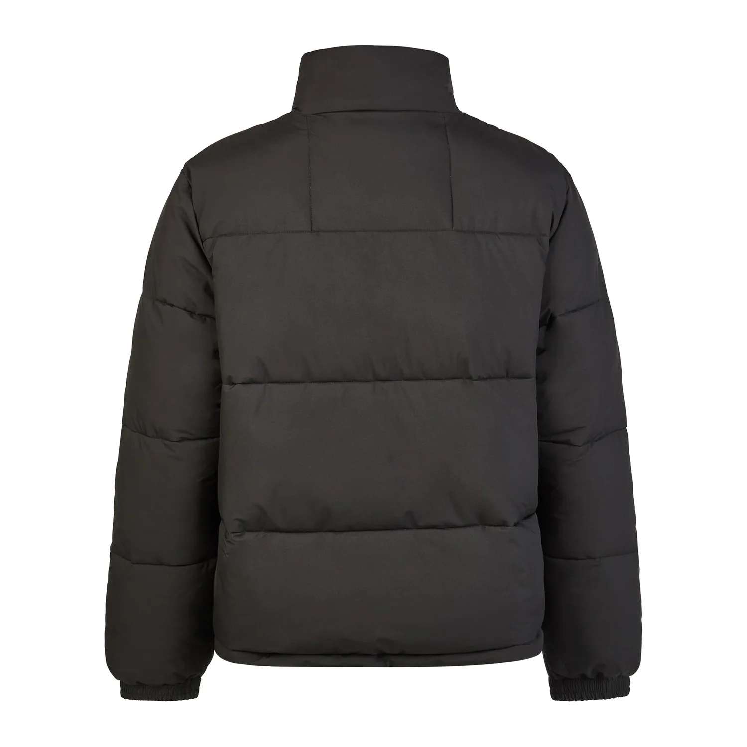 Veste matelassée, noire, col montant, surpiqûres transversales, poignets élastiques