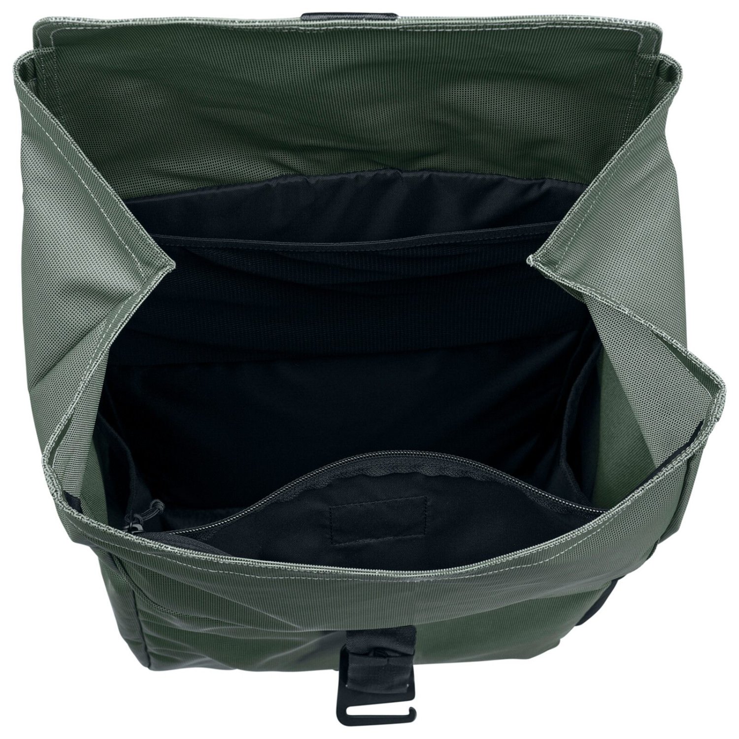 Rucksack, Olivgrün, Offener Deckel, Vorne Schnalle, Gewebeähnlich