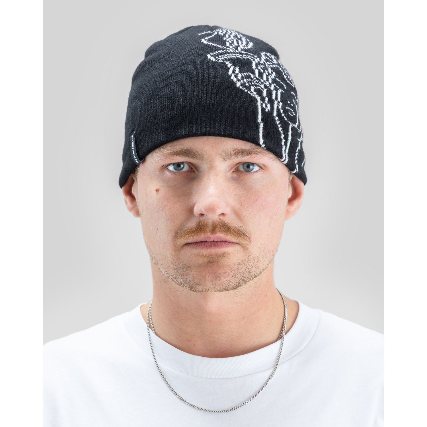 Beanie, Gestrickte Mütze, Schwarz, Muster, Herren Accessoire