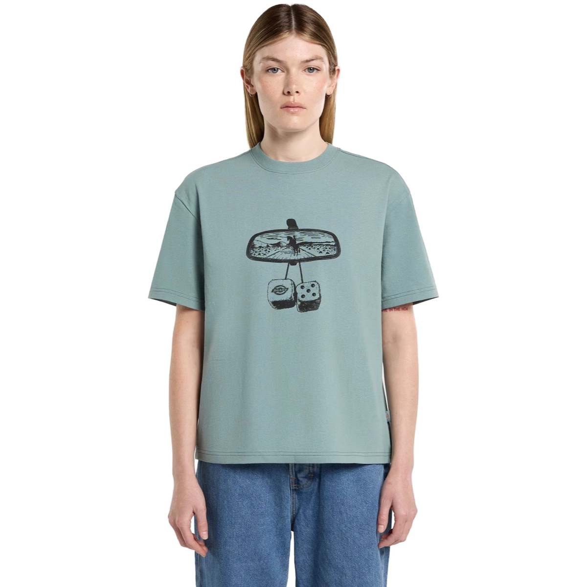 T-Shirt, Rundhals, Kurzarm, Grau-blau, Frontdruck