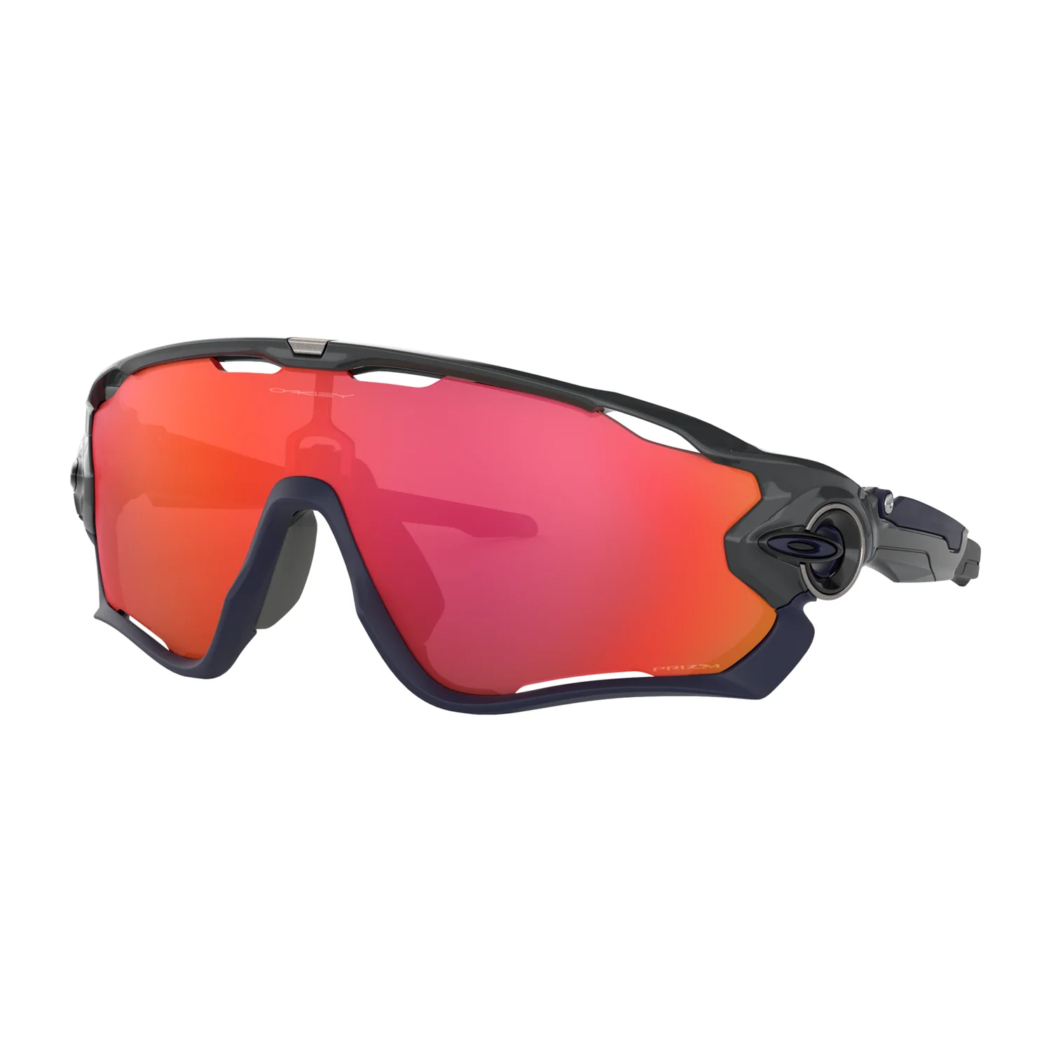 Lunettes de soleil de sport, verres miroités, teinte rouge-orange, monture noire, verres panoramiques