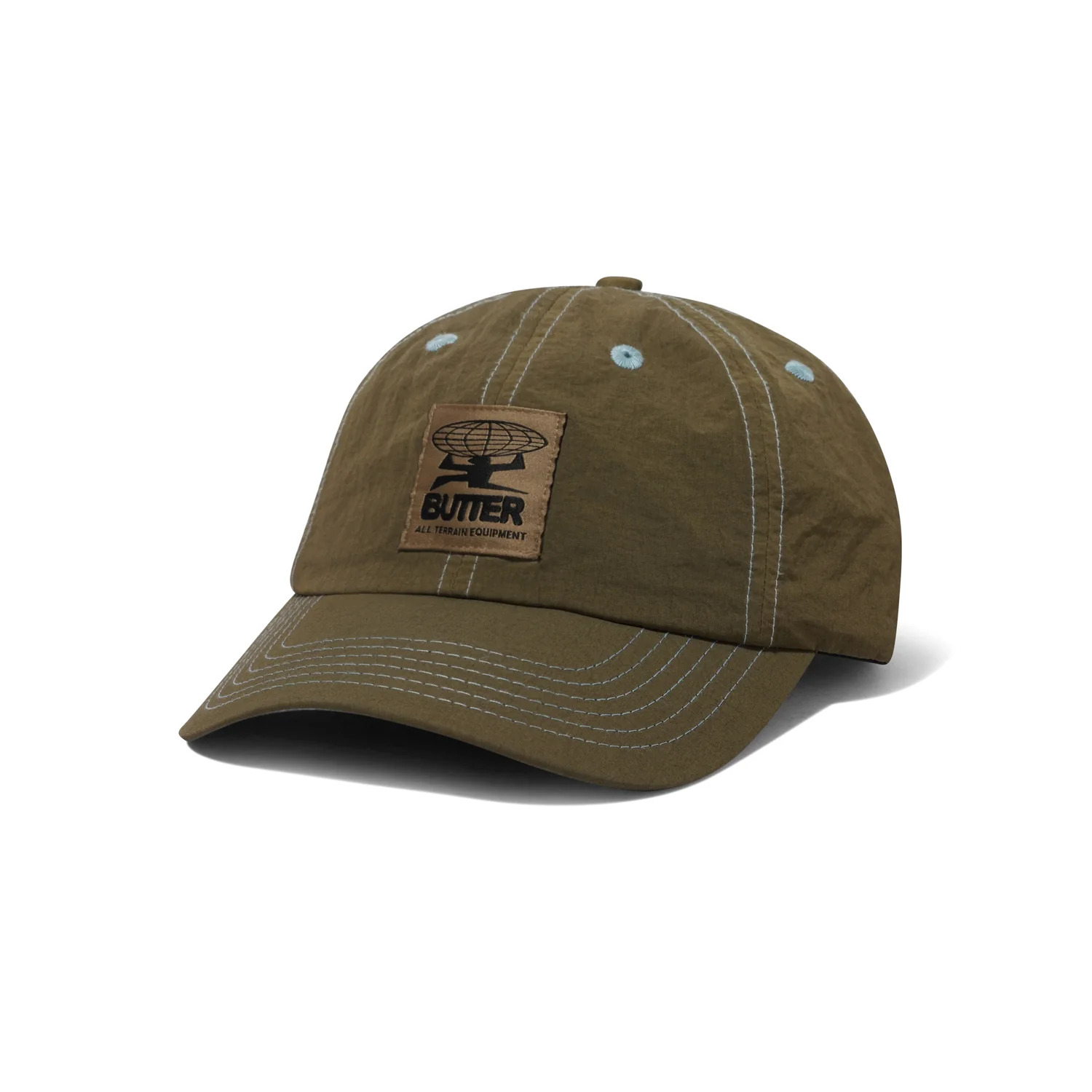 Overdyed Terrain 6 Panel Cap Basecap, Olivgrün, Gebogene Krempe, Ziersteppung, Logo-Aufnäher