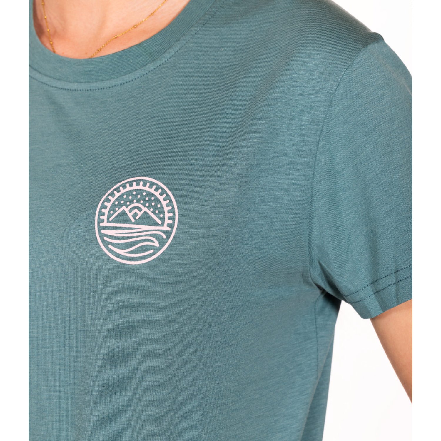 T-shirt, col rond, bleu sarcelle, logo, manches courtes