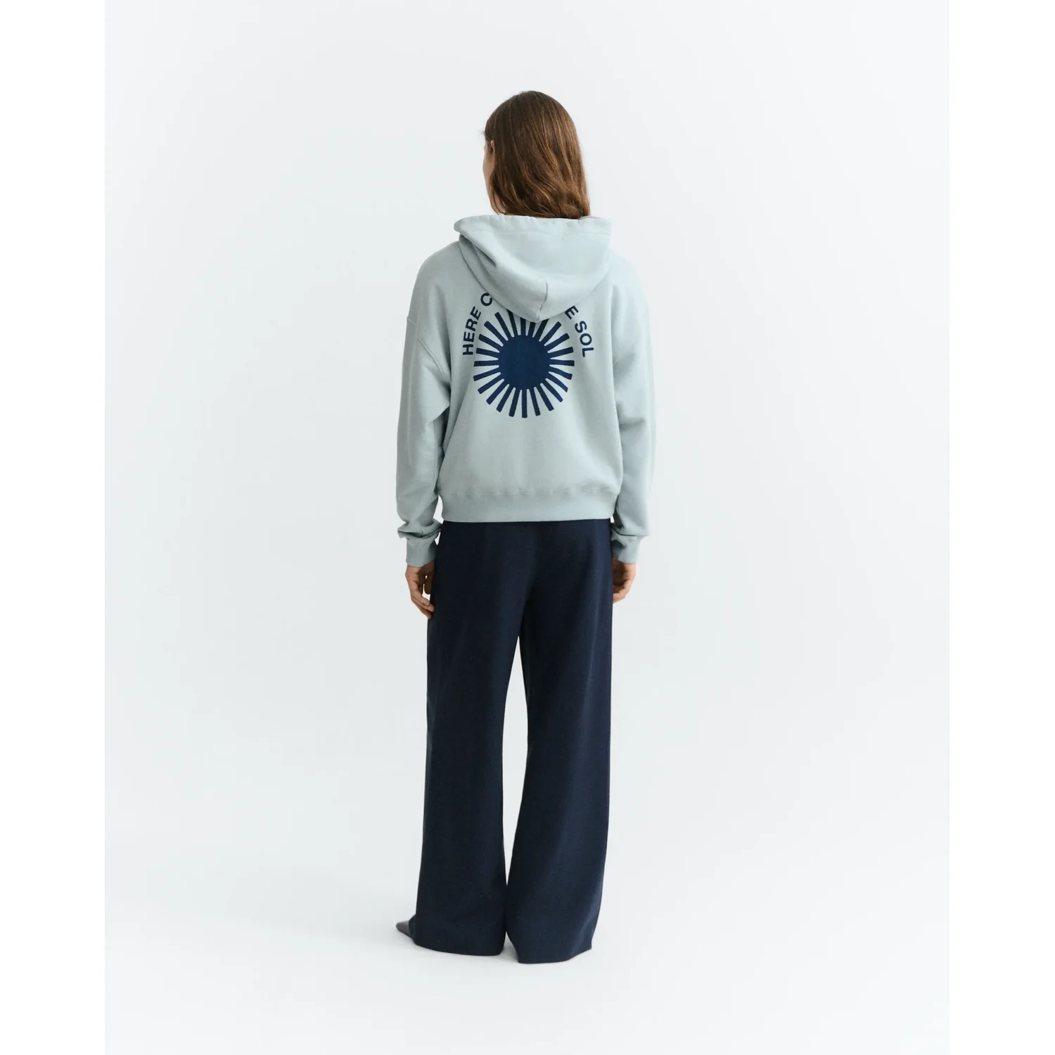 Valeria Sweatshirt Damen-Hoodie, Kapuze, Hellblau, Rückendruck, Sonnenmotiv
