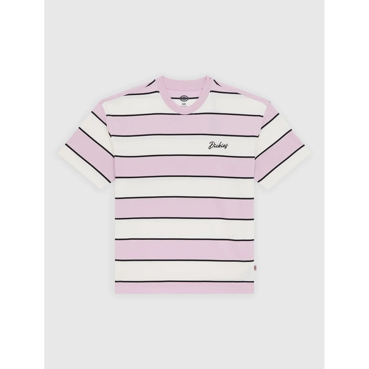 Embroidery Stripe SS Tee T-shirt, rayures, manches courtes, rose, logo « Dickies », rayé, t-shirt, manches courtes, rose, col rond, t-shirt rayé, rose, blanc, manches courtes, col rond, t-shirt, manches courtes, col rond, rayures roses et blanches, rayures noires