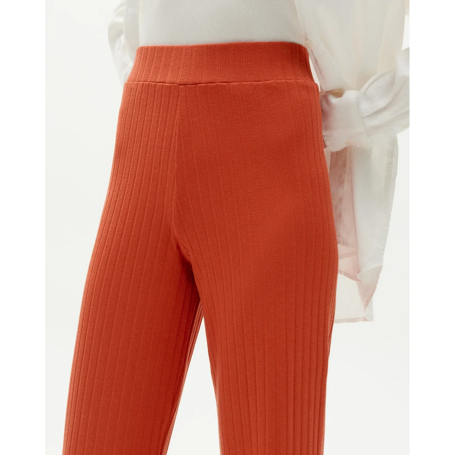 Leggings, rouge rouille, maille côtelée, taille haute