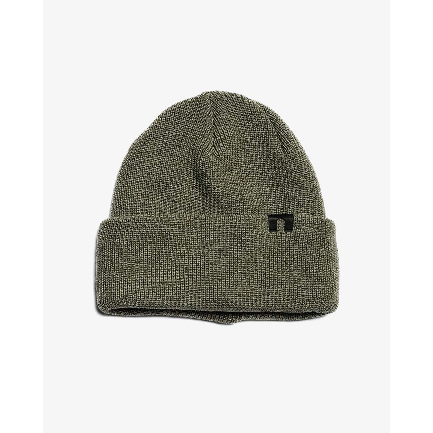 Purist Merino Beanie Bonnet en tricot, à revers, en côtes, vert olive, avec écusson