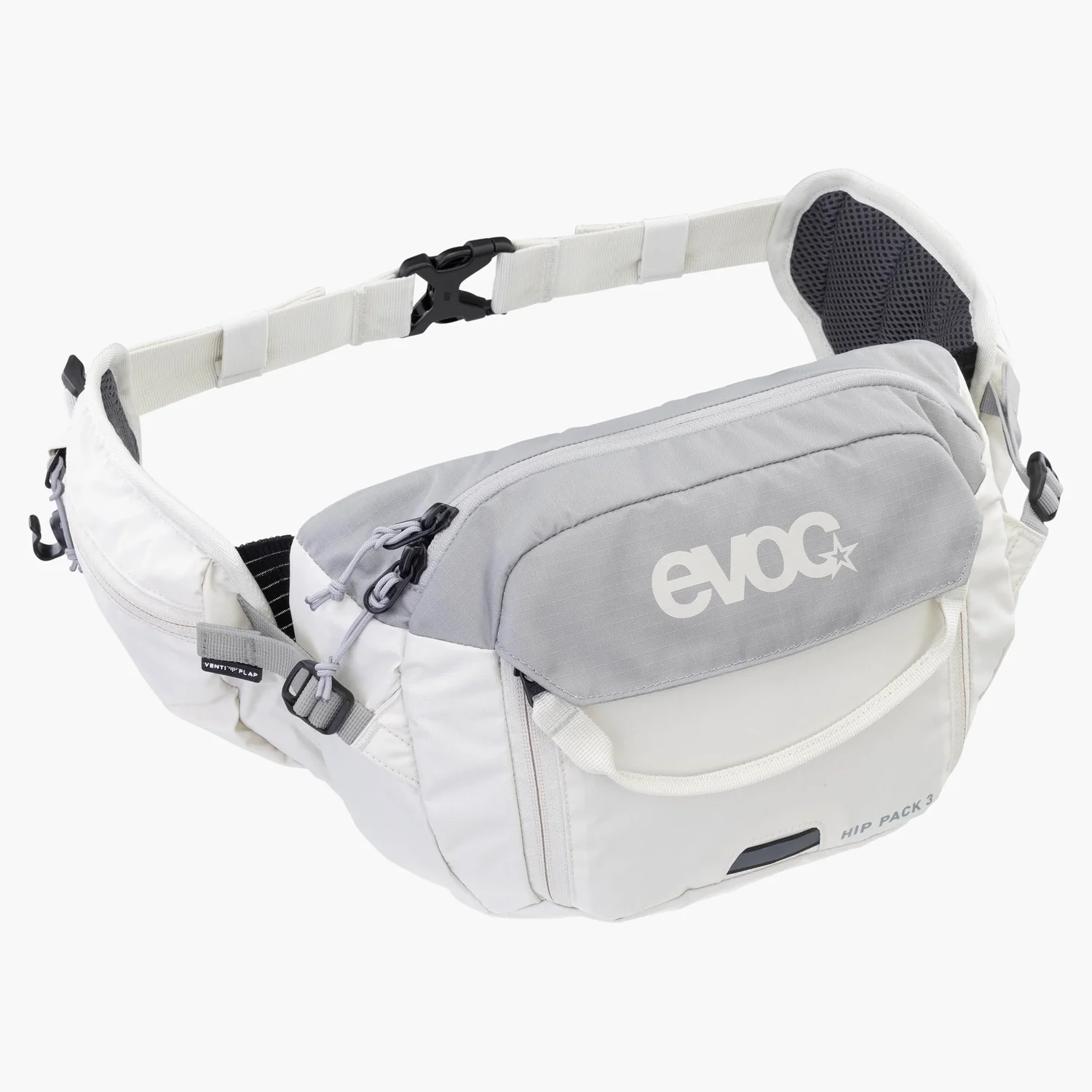 Hip Pack 3L Hüfttasche, Weiß-grau, Verstellbarer Hüftgurt, Reißverschlussfächer, Mesh-Polsterung