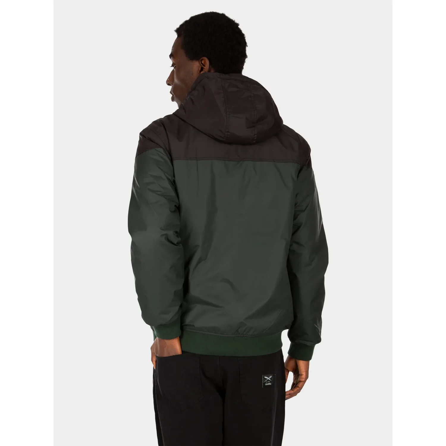 Veste pour homme, capuche, noir et vert, color block, poignets côtelés