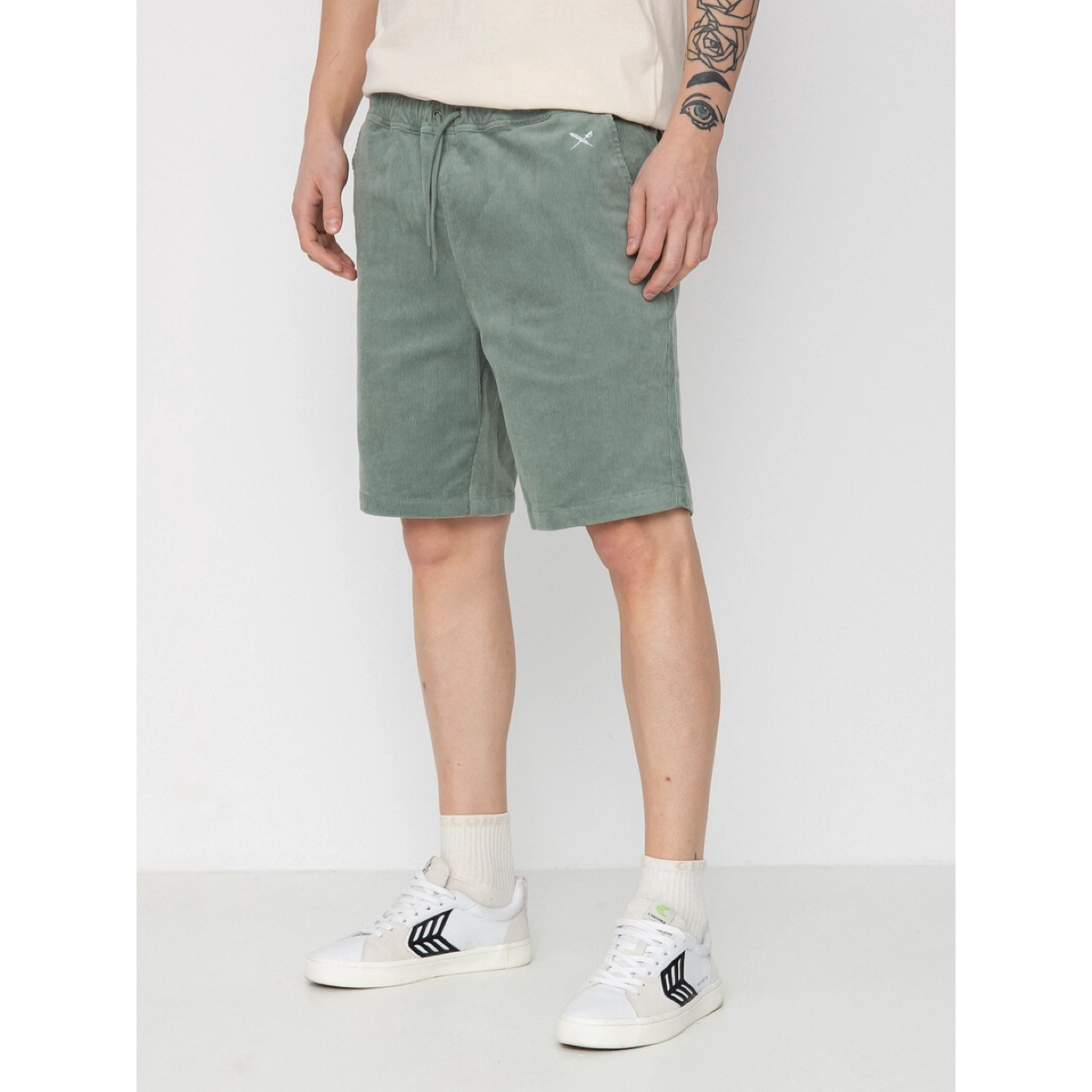 kurzeh, grün, kordelzug, casual, baumwoll-velours
