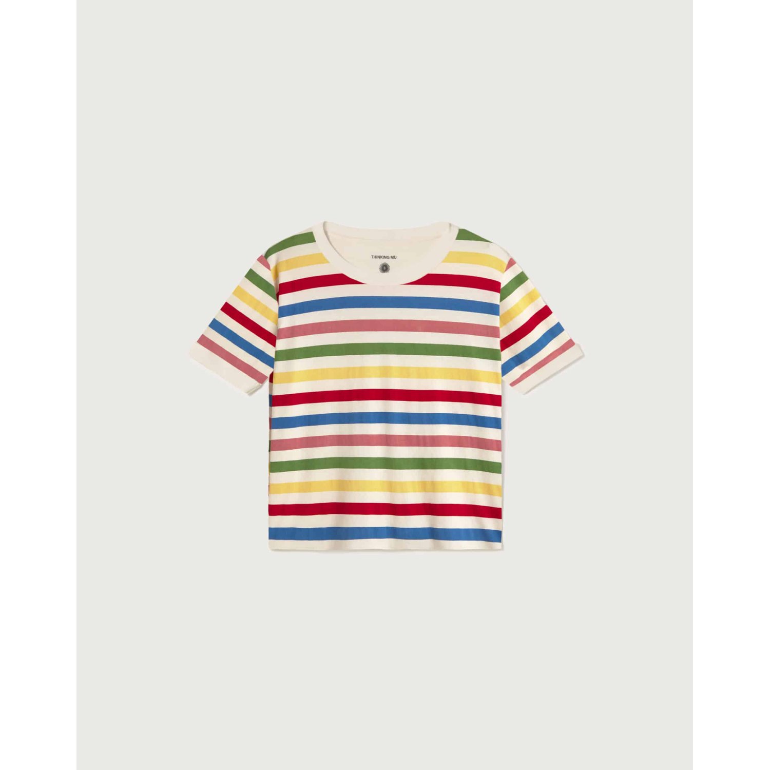 T-shirt, rayures, rayures arc-en-ciel, manches courtes, col rond