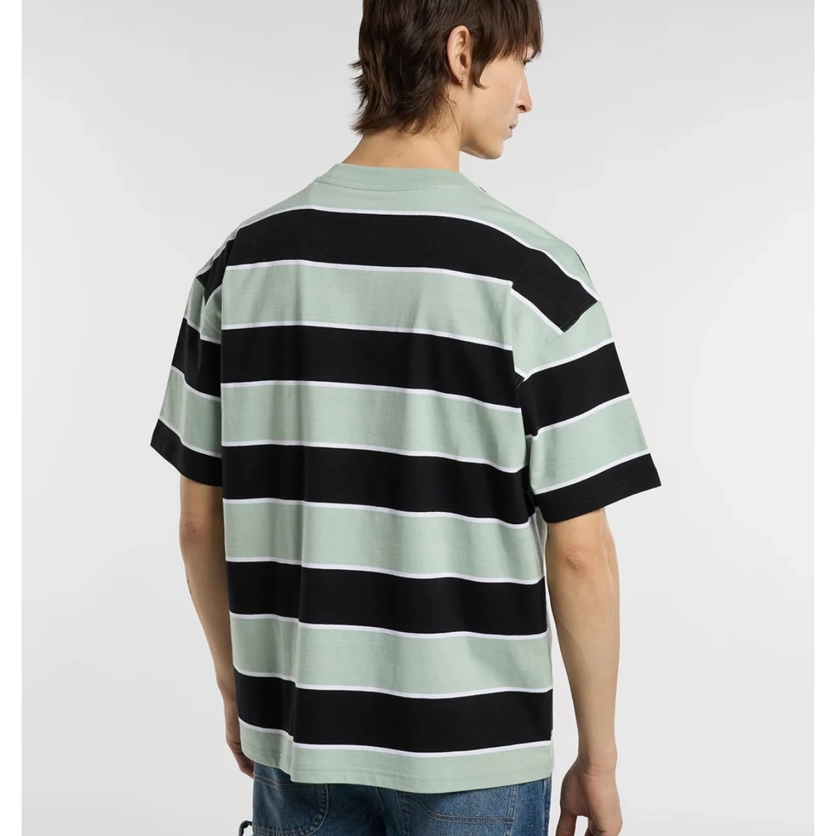 Embroidery Stripe SS Tee T-Shirt, gestreiftes Hemd, Kurzarmshirt, Mintgrün, Schwarz-weiße Streifen