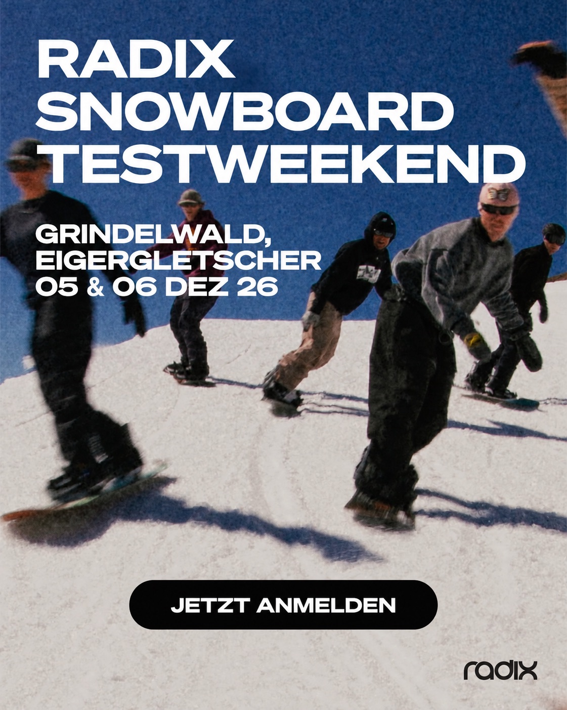 anmelden Snowboard-Event, Veranstaltungsplakat, Snowboarder, Schneepiste, Bergkulisse