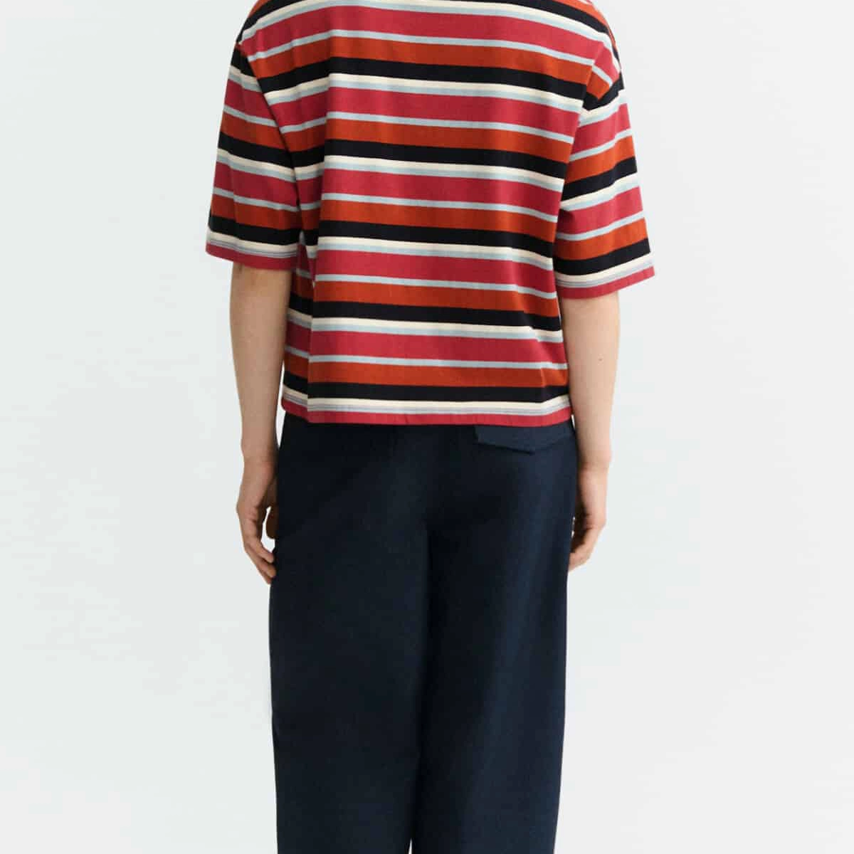 Haut rayé, t-shirt à rayures rouges, manches courtes, haut décontracté, pantalon ample