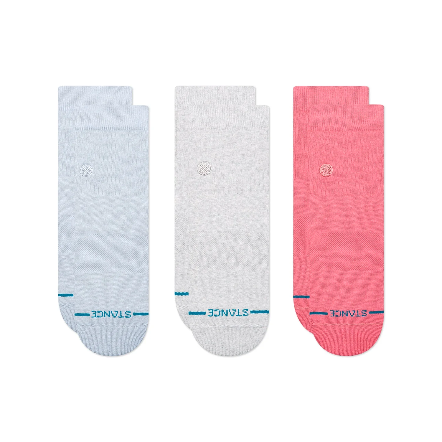 Chaussettes de sport, lot de trois, bleu clair, gris clair, corail