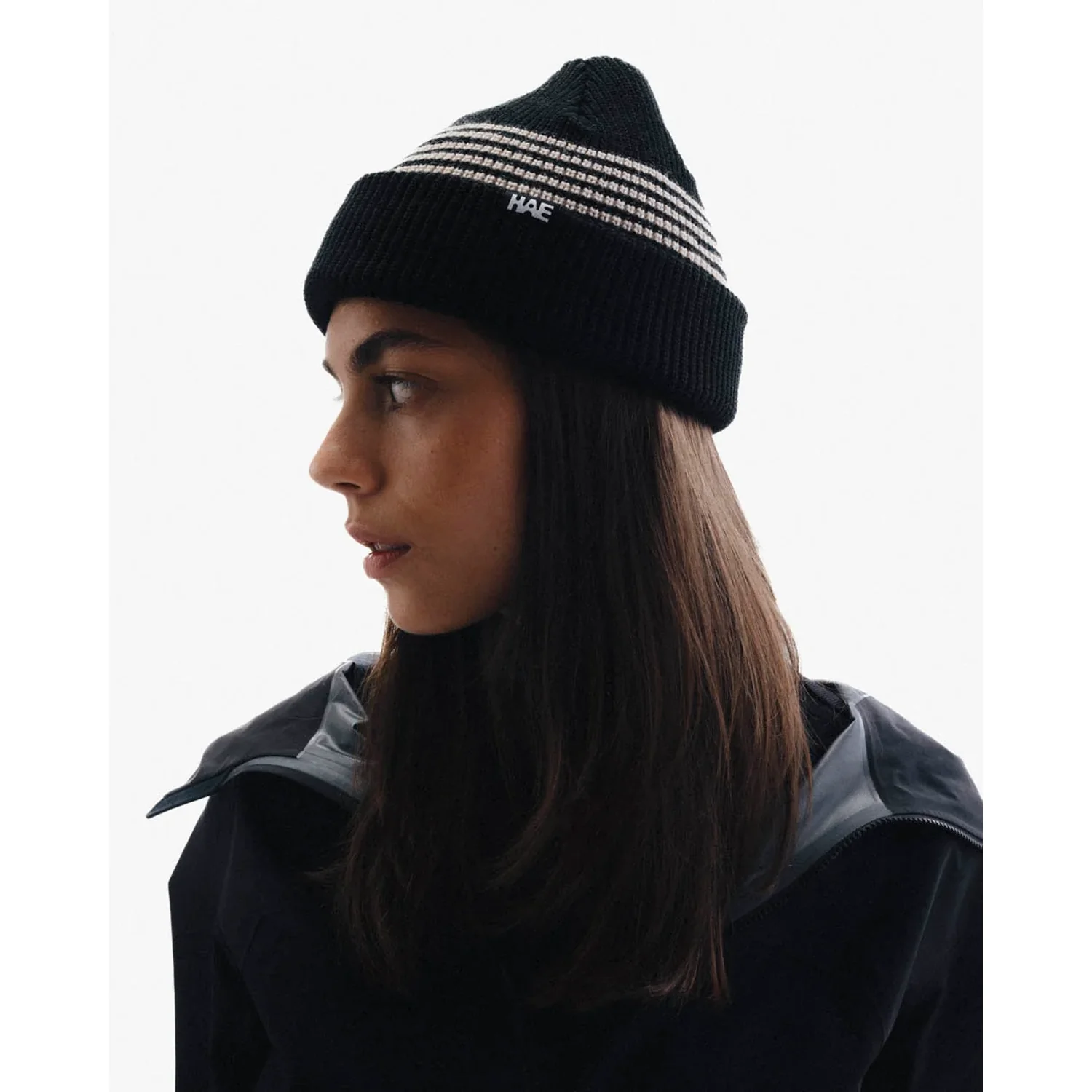Pathfinder Beanie Bonnet en tricot, noir, maille côtelée, motif rayé, bord rabattu