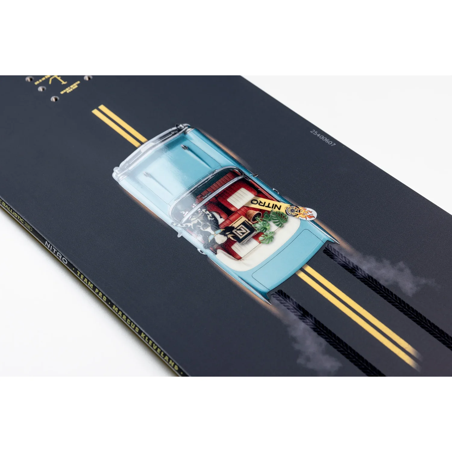 Team Pro MK Wide Snowboard, graphisme automobile, bleu turquoise, double bande, Nitro