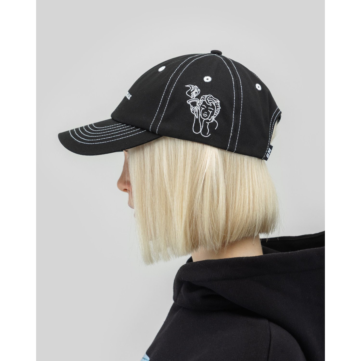 Angel Cap Casquette de baseball, casquette noire, motif brodé, coutures renforcées, bandeau réglable