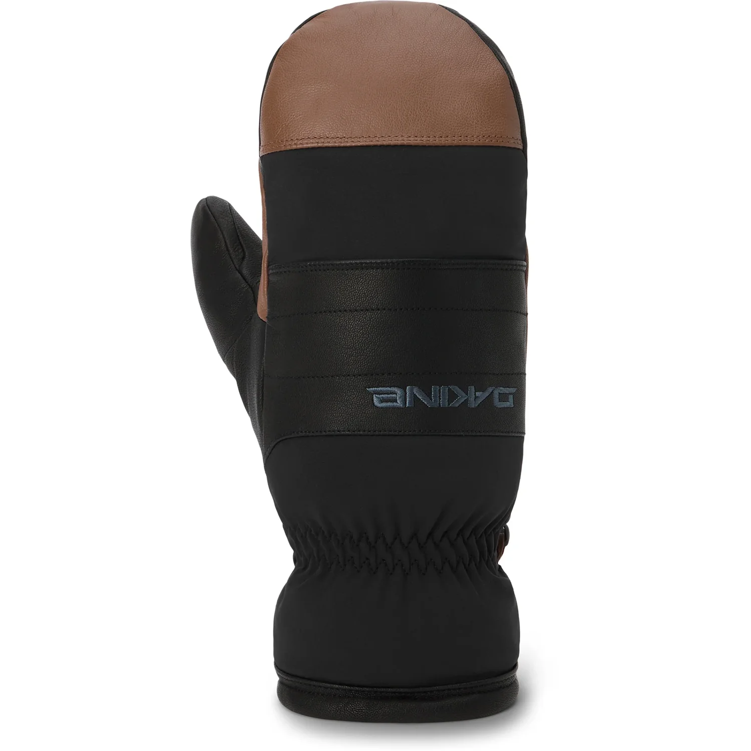 Fäustling, Winterhandschuh, Schwarz-braun, Lederbesatz