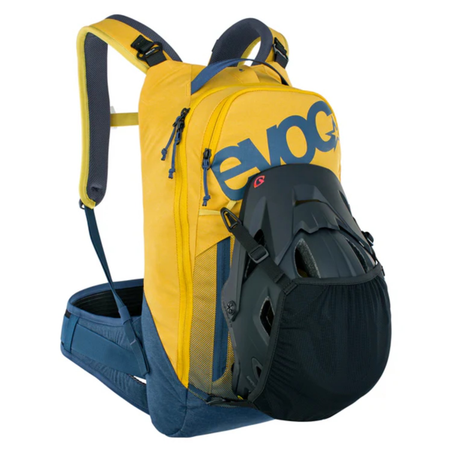 Sac à dos, système d'hydratation, jaune, bleu, fixation pour casque