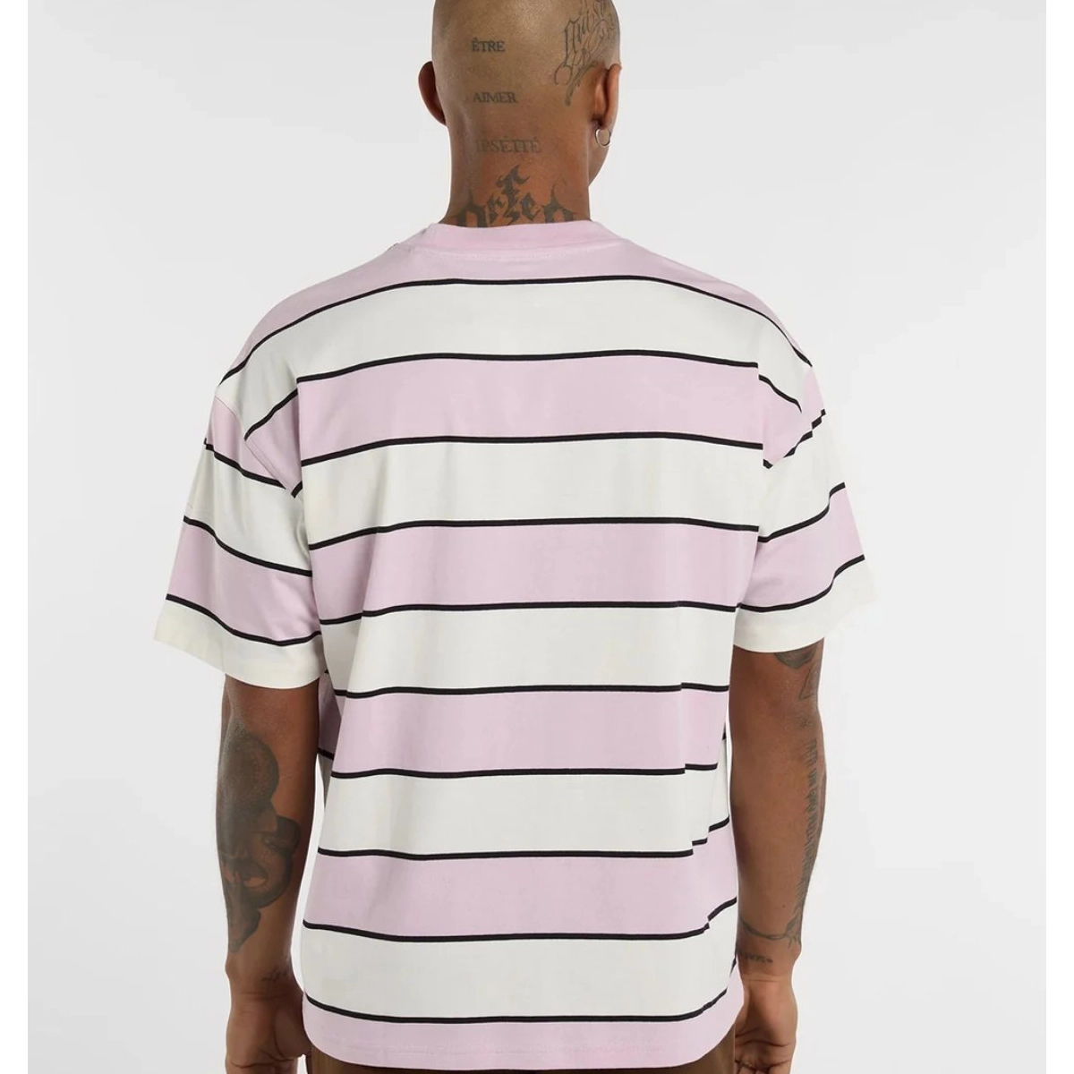 Embroidery Stripe SS Tee T-Shirt, Grobe Streifen, Streifenmuster, Rosa, Kurzarm
