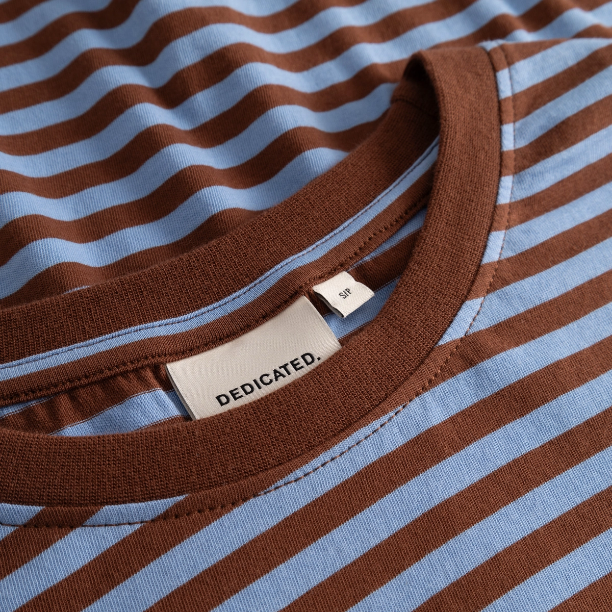 Streifen, T-Shirt, Ringsaum, Kastanie, Baumwolle, Streifen, T-Shirt, Rundhals, Baumwolle, braun-blau